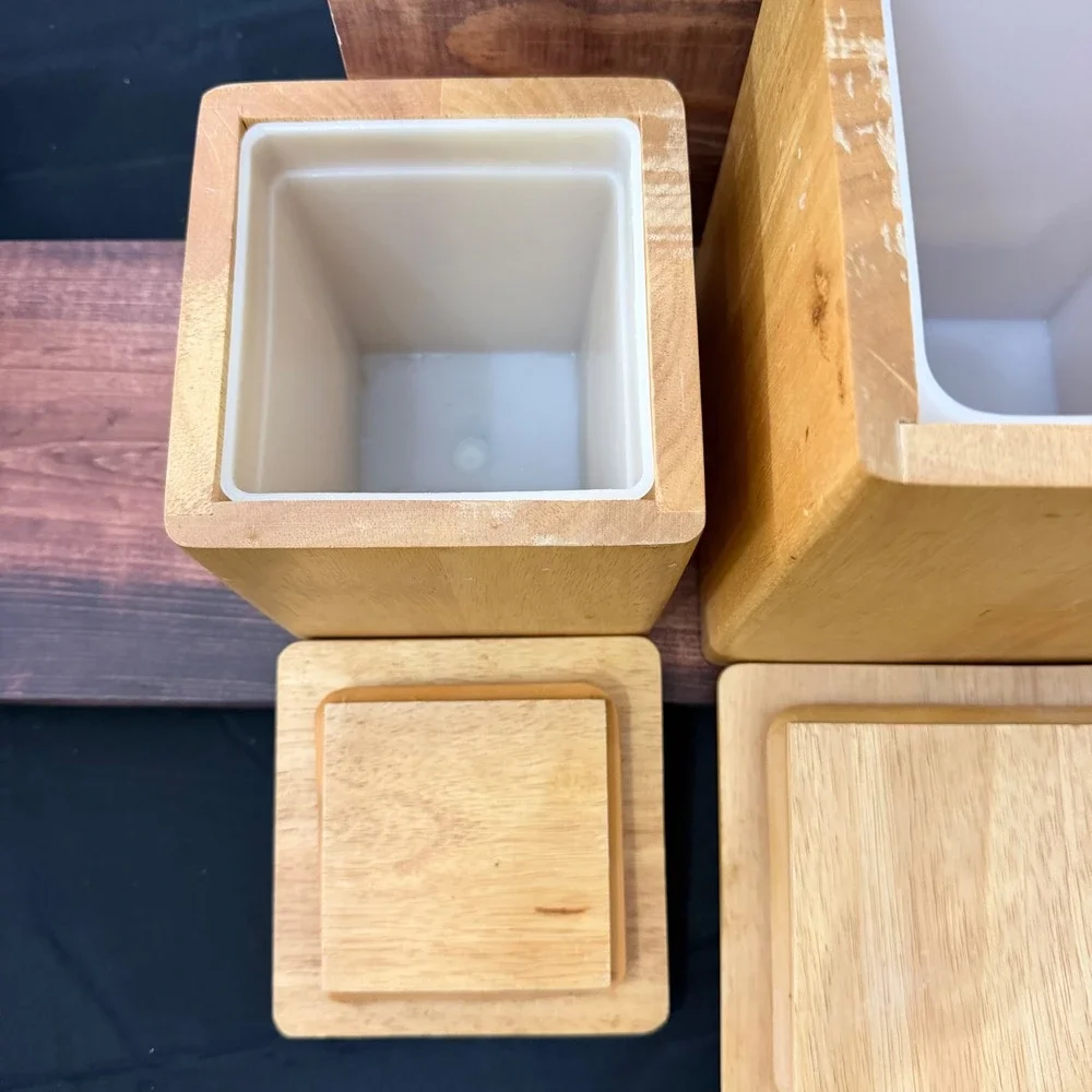 Vintage Kamenstein Wood Canister Set 3 Piece Square Nesting Kitchen Storage